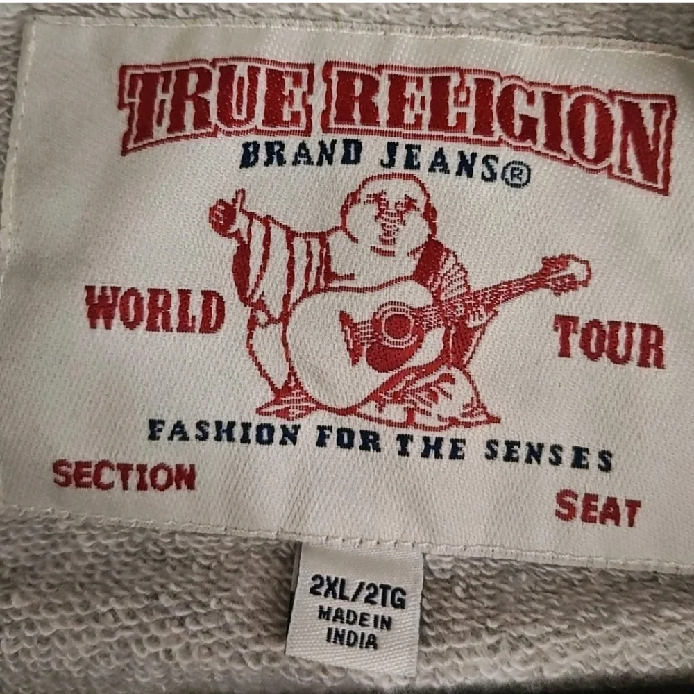 True Religion Bubha Logo Hoodie Full Zip Terry Jacket 2X Oatmeal Gray Y2K Nwt